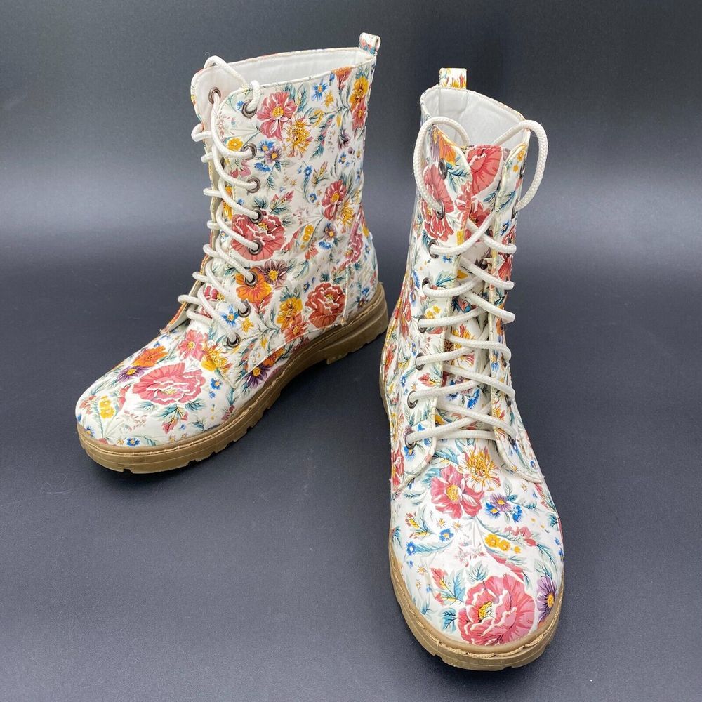 Nature Breeze Boots Rubber‎ Floral 7.5 Womens Rain Punk Casual Retro Cool Laces